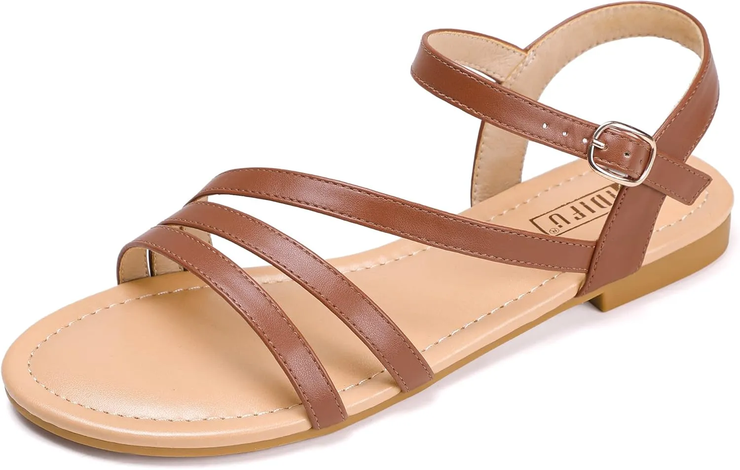 IDIFU Strappy Sandals for Women Dressy Summer Flat Sandals with Back Strap Open Toe Slingback Ankle Strap Sandals Wedding Bridal Prom Bride Bridesmaid Sandals Comfortable Cute Casual Dress Sandals