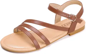IDIFU Strappy Sandals for Women Dressy Summer Flat Sandals with Back Strap Open Toe Slingback Ankle Strap Sandals Wedding Bridal Prom Bride Bridesmaid Sandals Comfortable Cute Casual Dress Sandals