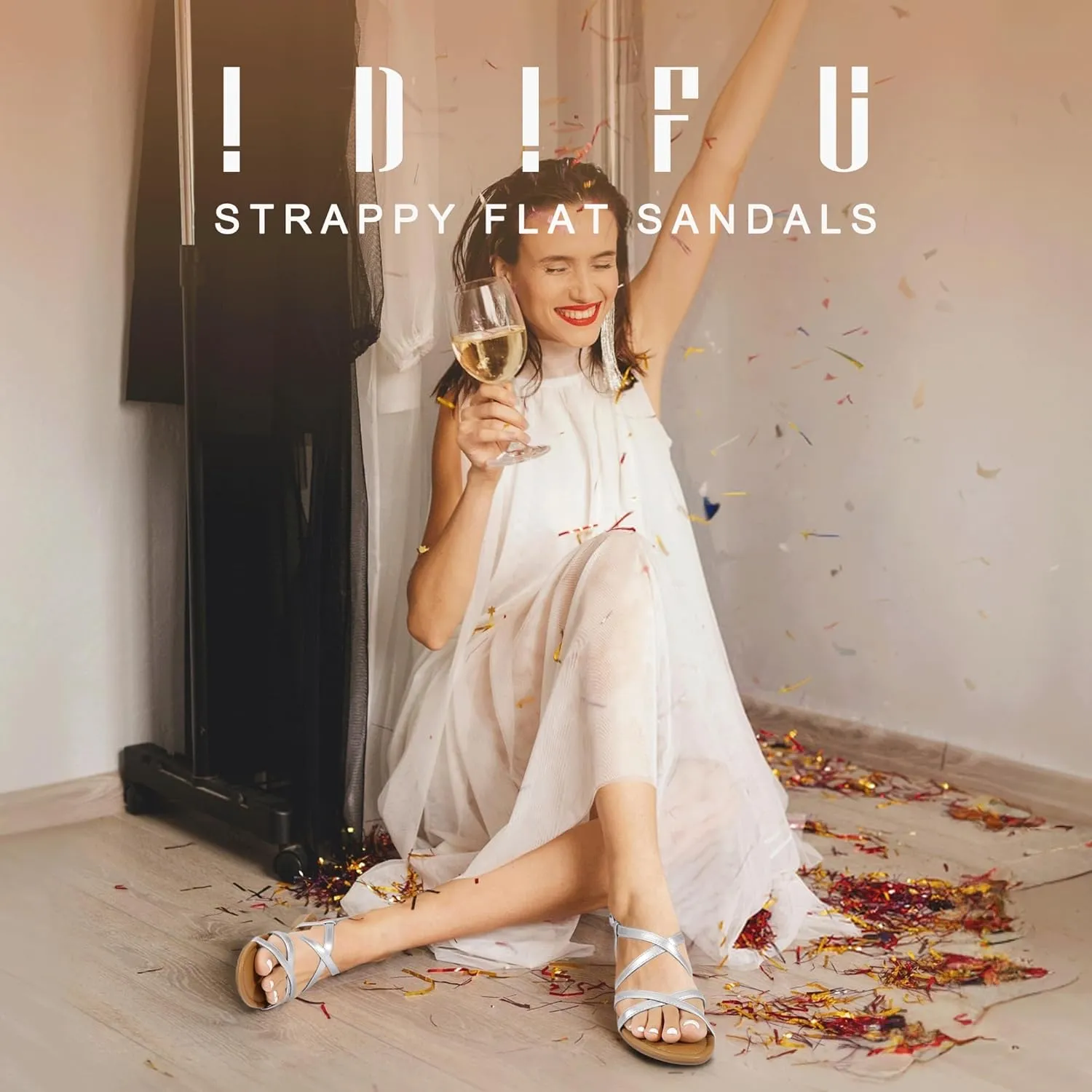 IDIFU Strappy Sandals for Women Open Toe Slingback Ankle Strap Flat Sandals Summer Beach Wedding Bridal Prom Party Work Office Dress Sandals Comfortable Trendy Casual Dressy Sandals