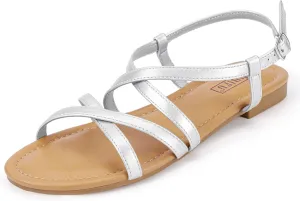 IDIFU Strappy Sandals for Women Open Toe Slingback Ankle Strap Flat Sandals Summer Beach Wedding Bridal Prom Party Work Office Dress Sandals Comfortable Trendy Casual Dressy Sandals