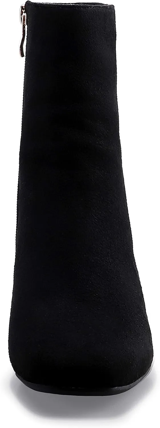 IDIFU Women's Aliza Fashion Square Toe Short Boots Side Zipper Low Block Heel Ankle Booties