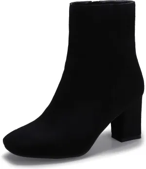 IDIFU Women's Aliza Fashion Square Toe Short Boots Side Zipper Low Block Heel Ankle Booties