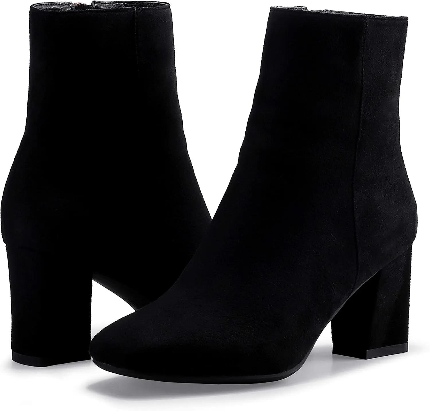 IDIFU Women's Aliza Fashion Square Toe Short Boots Side Zipper Low Block Heel Ankle Booties