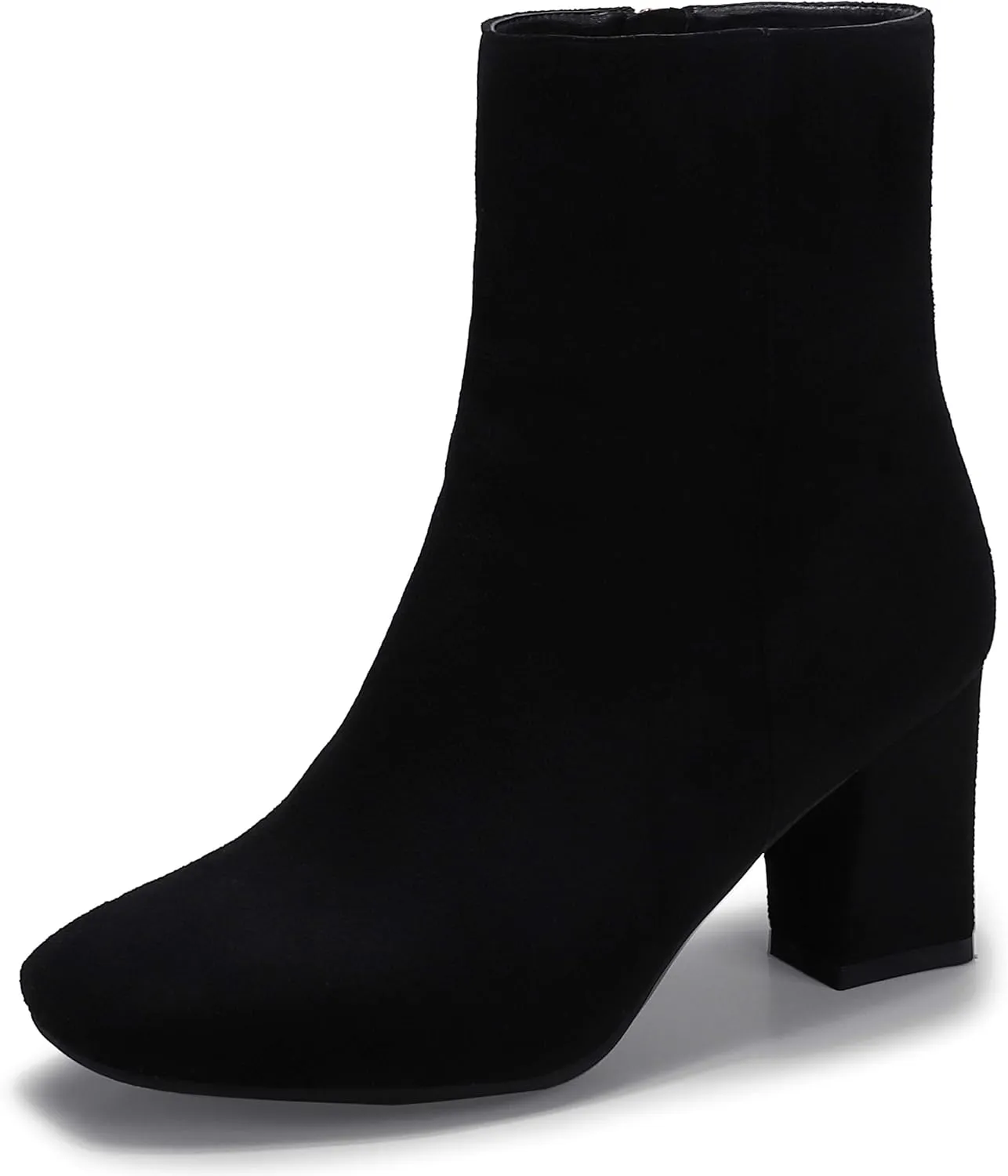 IDIFU Women's Aliza Fashion Square Toe Short Boots Side Zipper Low Block Heel Ankle Booties