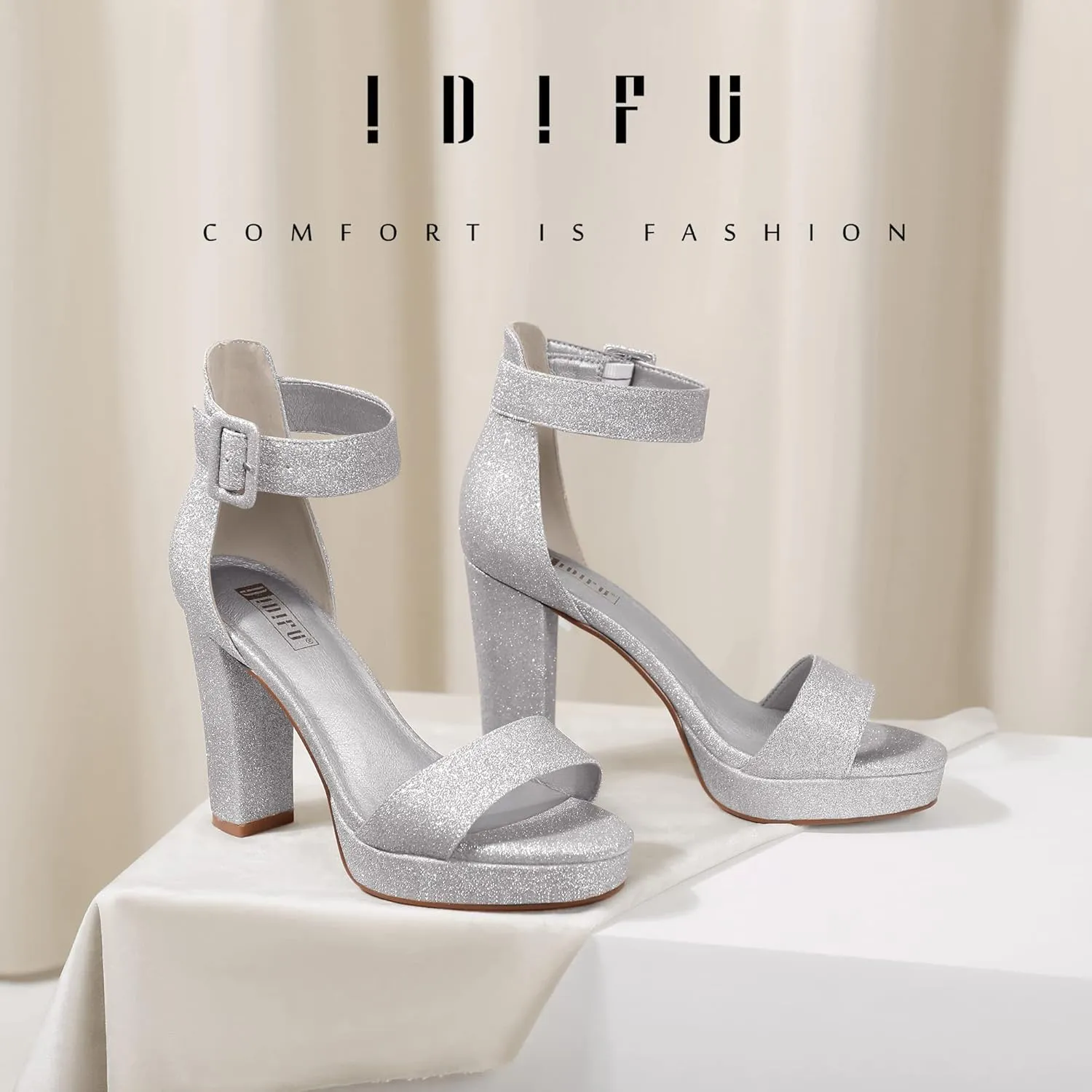 IDIFU Women's IN4 Sabrina Platform Chunky High Heels Ankle Strap Heeled Sandals Wedding Party Dress Shoes