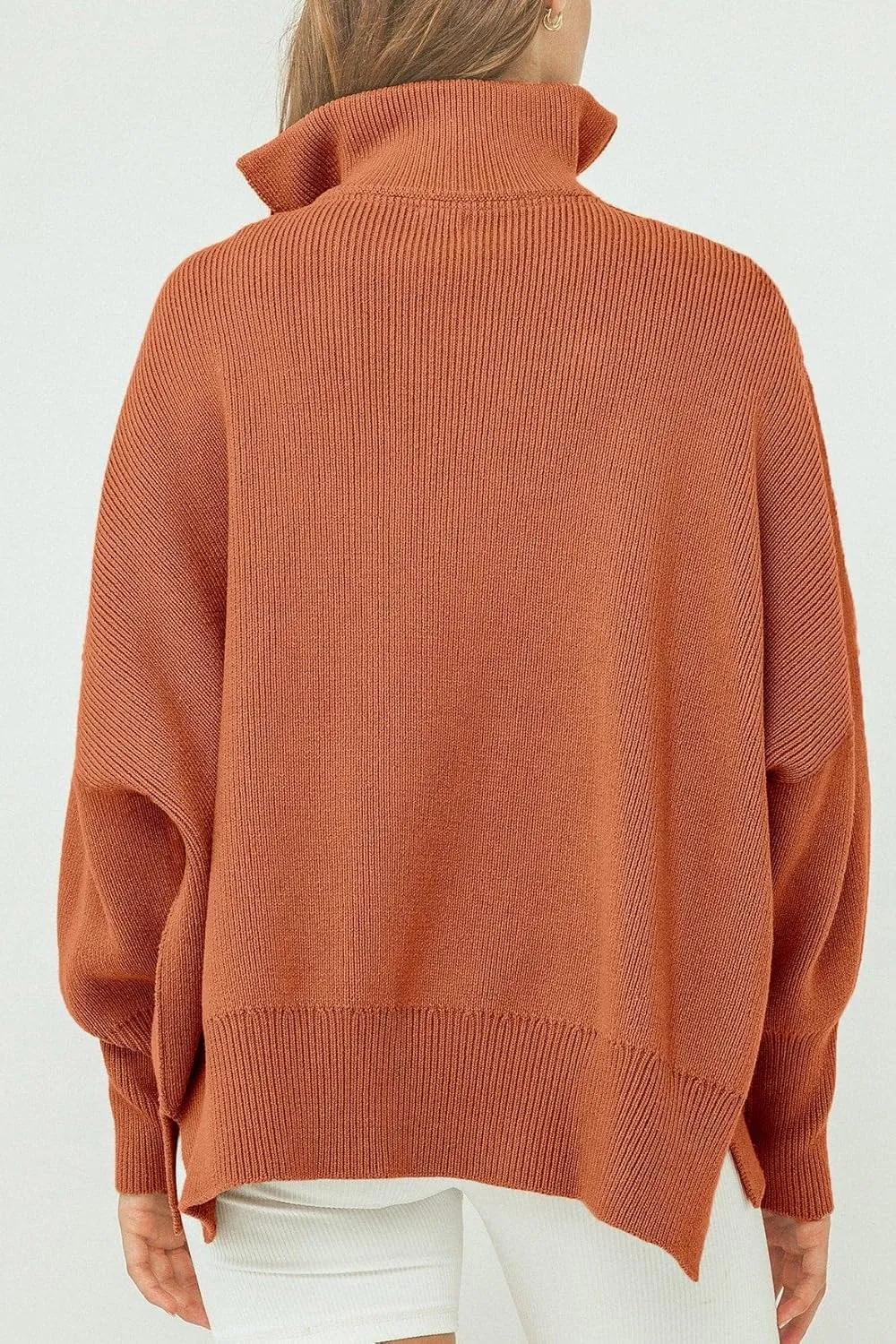 Imily Bela Womens Tunic Sweater Fall Long Sleeve 1/4 Zip Pullover Sweaters Oversized Slouchy Ribbed Knit Sweatshirt with Slit