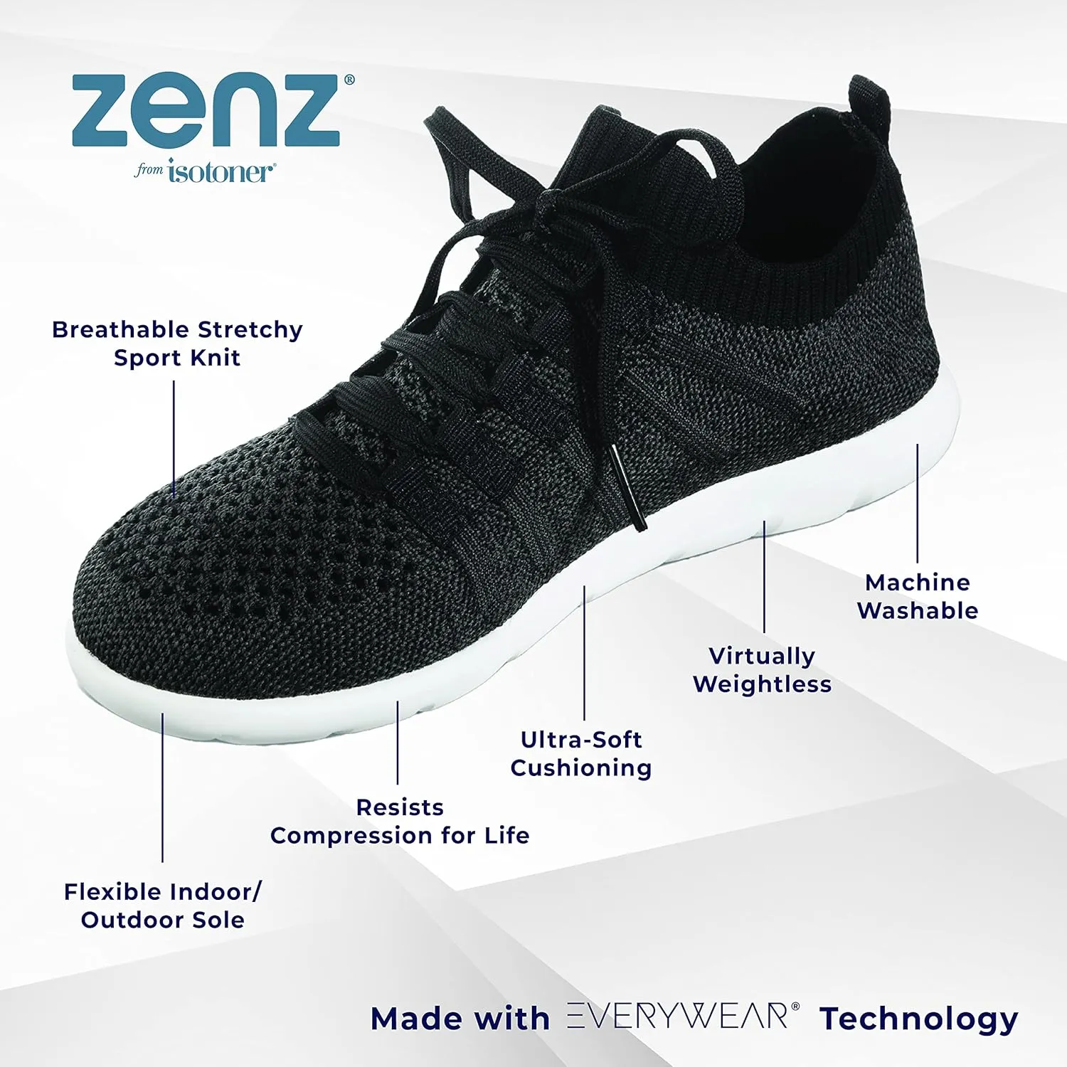 isotoner Zenz Womens Lace Up Slippers, Lightweight Unlined Sport Knit Slip-Ons