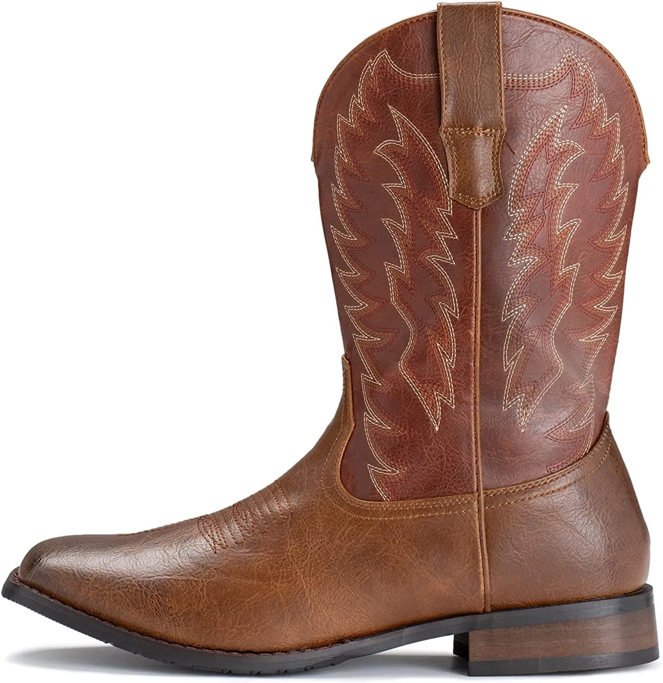 IUV Cowboy Boots For Men Wide Foot Square Toe Western Boots with Classic Embroidered Durable Slip on Boots