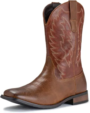 IUV Cowboy Boots For Men Wide Foot Square Toe Western Boots with Classic Embroidered Durable Slip on Boots