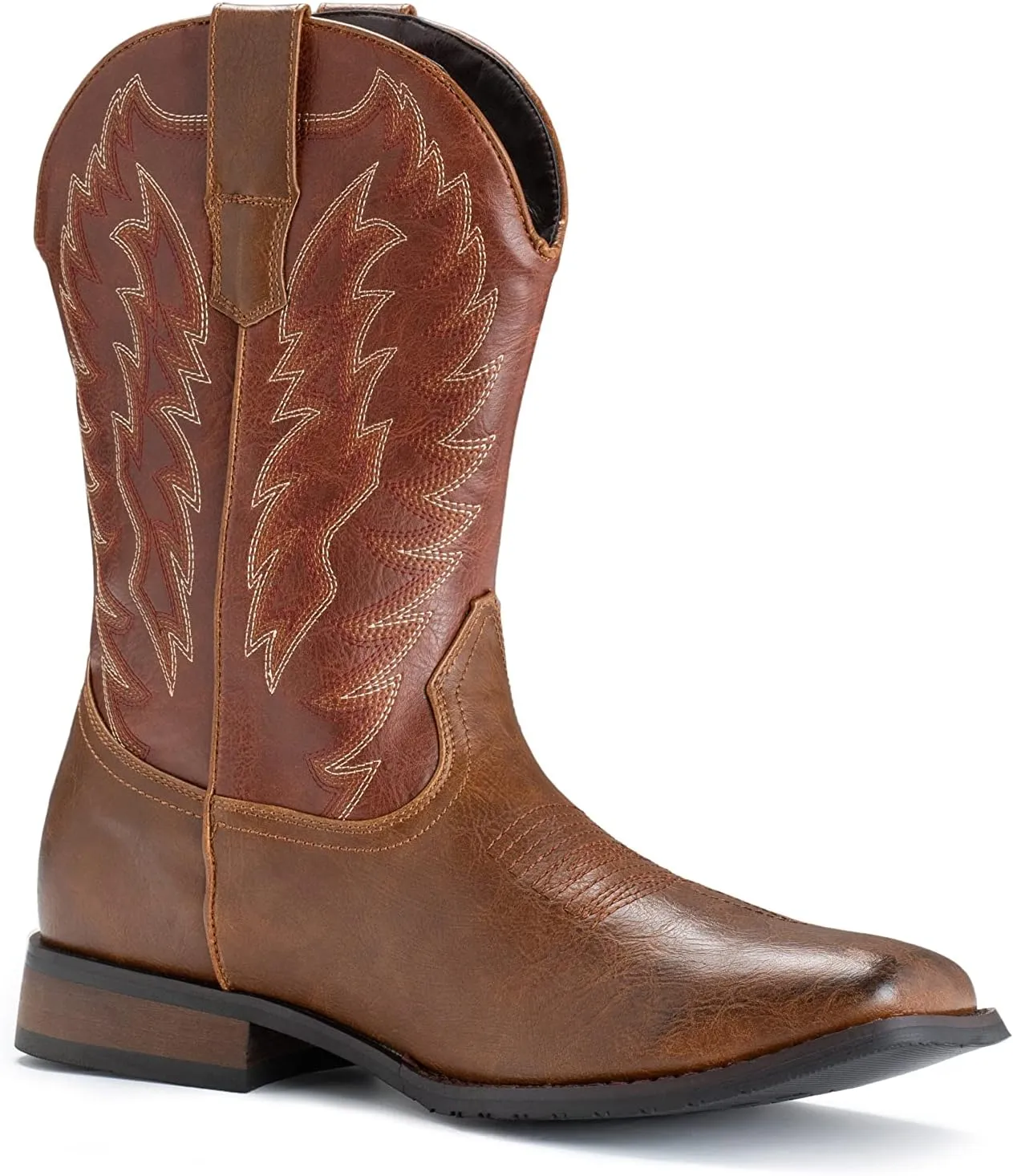 IUV Cowboy Boots For Men Wide Foot Square Toe Western Boots with Classic Embroidered Durable Slip on Boots