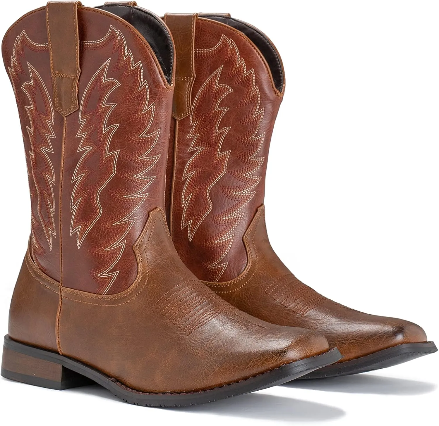 IUV Cowboy Boots For Men Wide Foot Square Toe Western Boots with Classic Embroidered Durable Slip on Boots