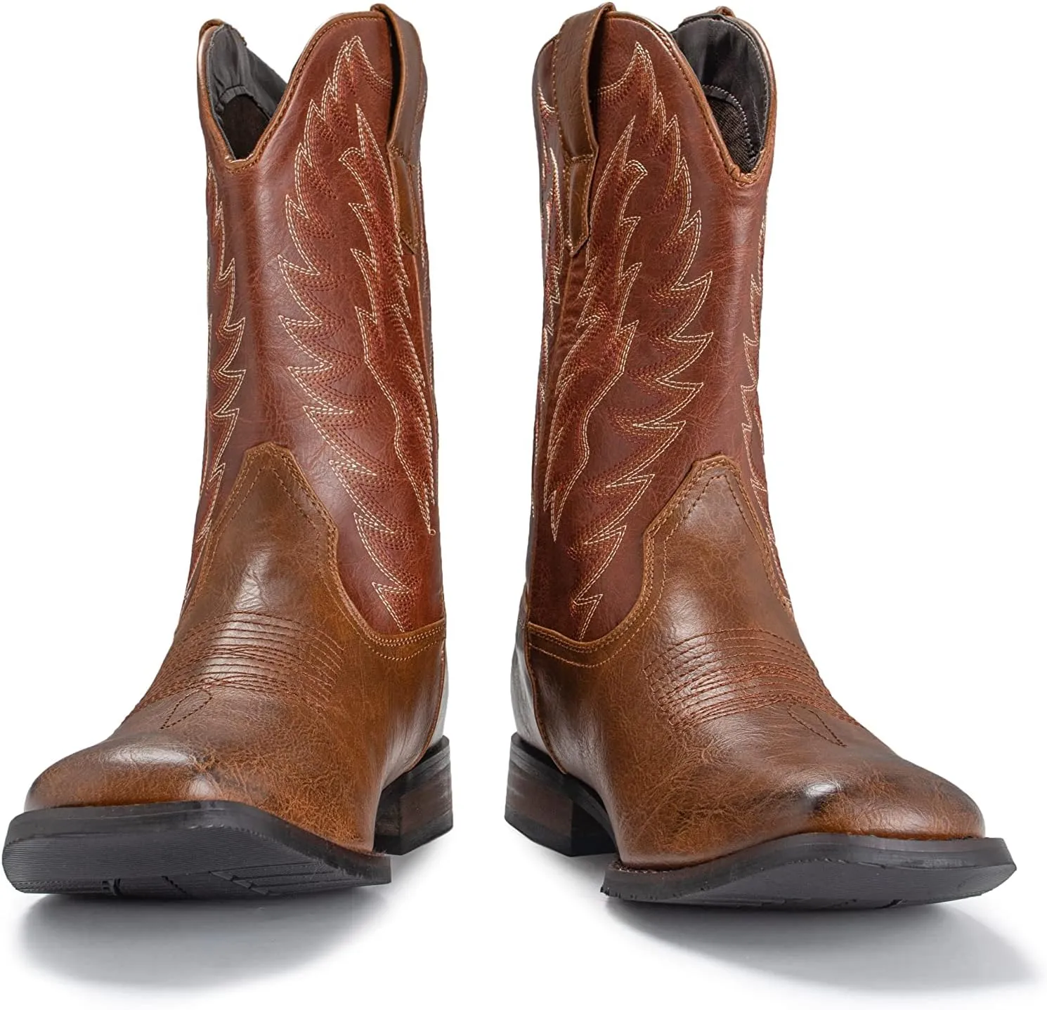 IUV Cowboy Boots For Men Wide Foot Square Toe Western Boots with Classic Embroidered Durable Slip on Boots