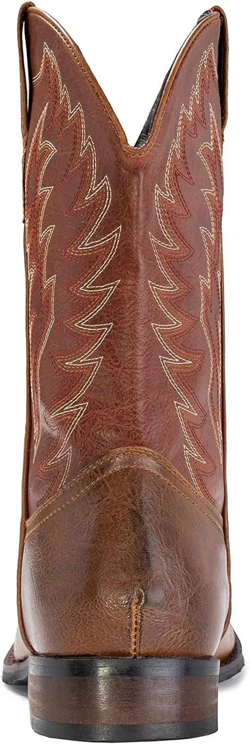 IUV Cowboy Boots For Men Wide Foot Square Toe Western Boots with Classic Embroidered Durable Slip on Boots