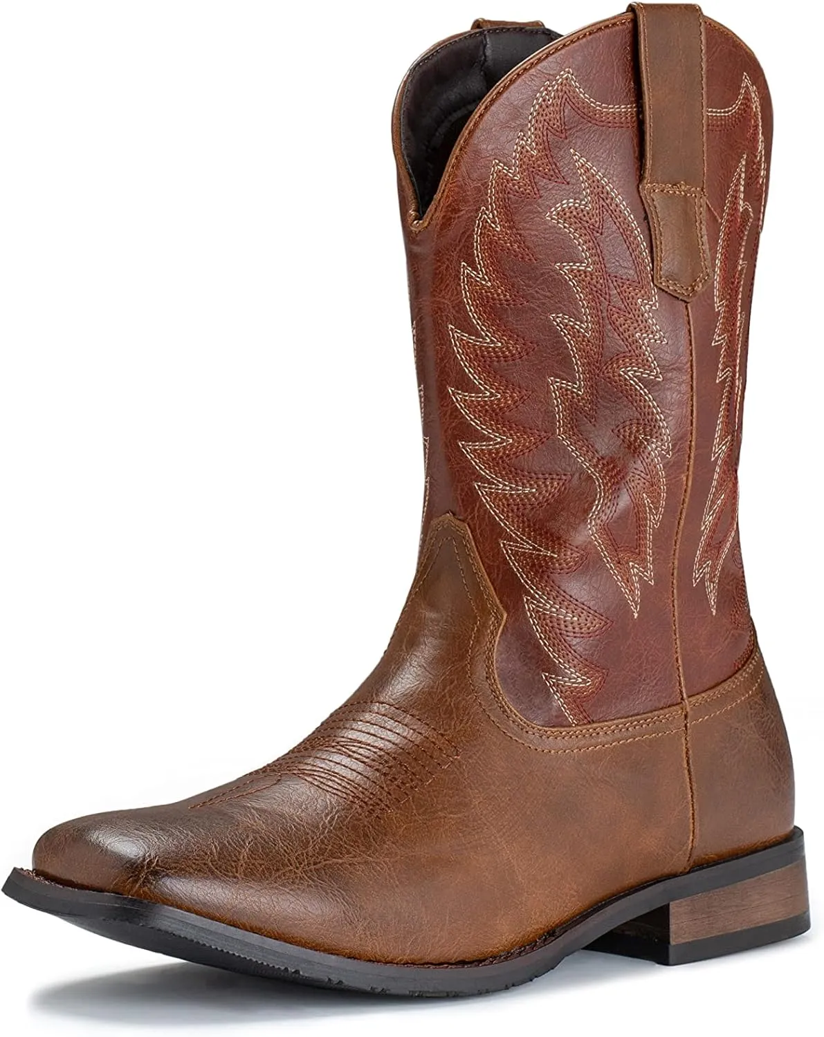 IUV Cowboy Boots For Men Wide Foot Square Toe Western Boots with Classic Embroidered Durable Slip on Boots