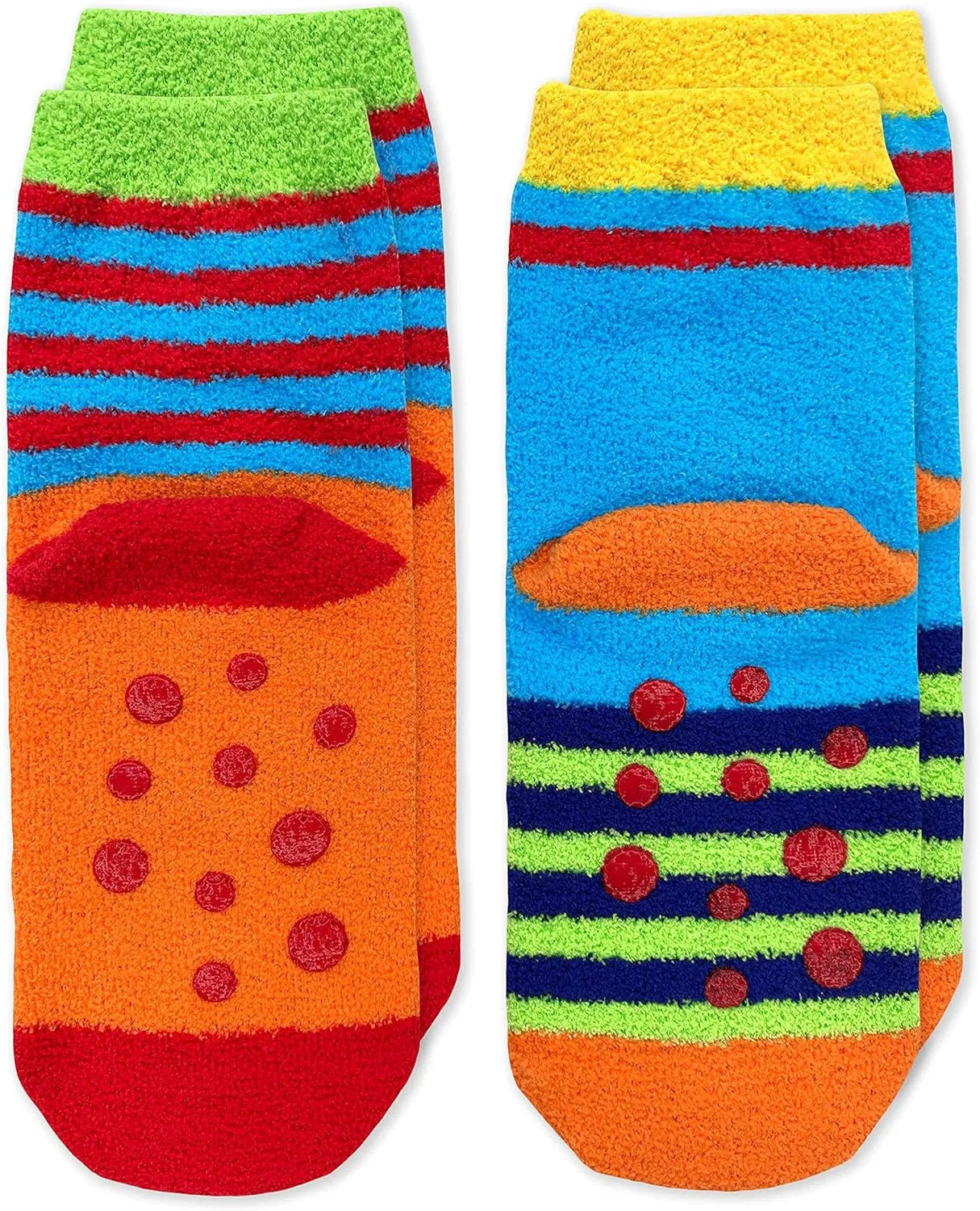 Jefferies Socks Boys Fuzzy Dinosaur Shark Monster Non Skid Slipper Socks 4 Pack