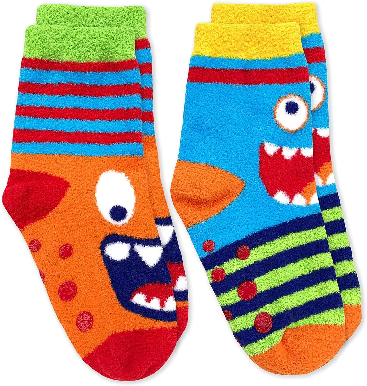 Jefferies Socks Boys Fuzzy Dinosaur Shark Monster Non Skid Slipper Socks 4 Pack