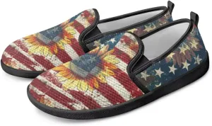 Jeiento American Flag Shoes Women's Slip-On Loafers Mesh Breathable Non Slip Lady Road Running Shoes Workout Sneakers