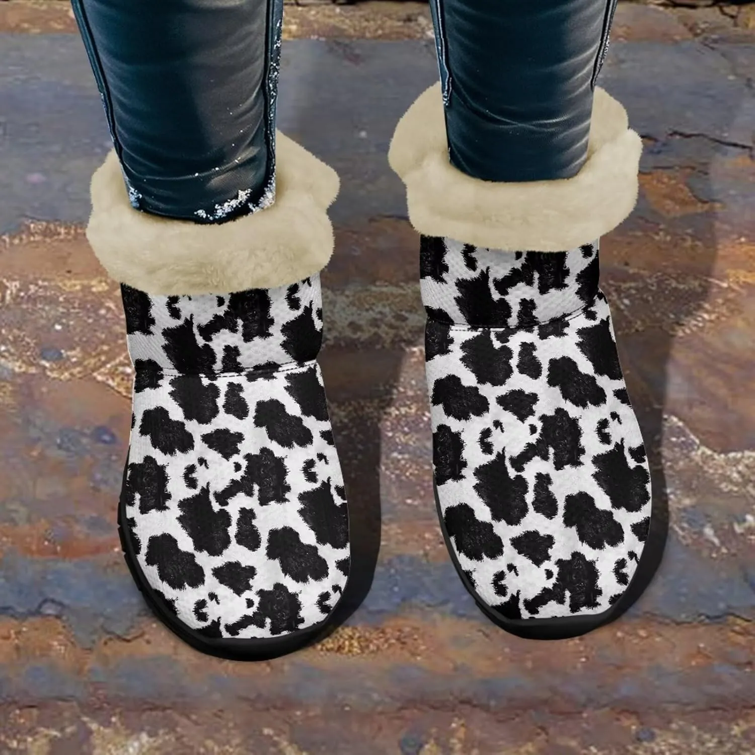 Jeiento Animal Print Winter Boots for Women Warm Inner Slip On Winter Shoes Walking Boots