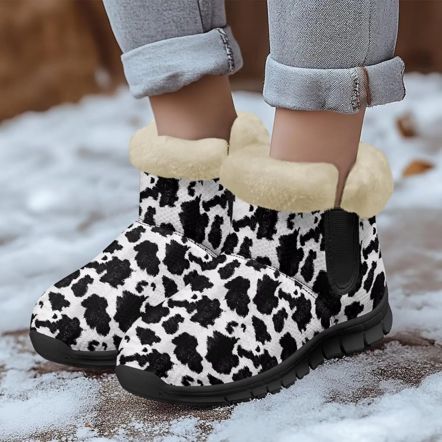 Jeiento Animal Print Winter Boots for Women Warm Inner Slip On Winter Shoes Walking Boots