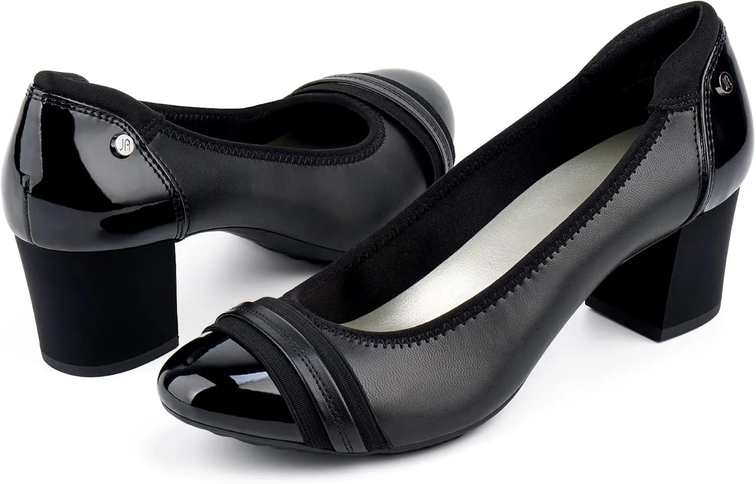 JENN ARDOR Chunky Block Pumps for Women Slip On Low Heel Closed Round Toe Dress Shoes Classic Mid Square Shoes Wedding Party Office Lady Shoes 2 inch