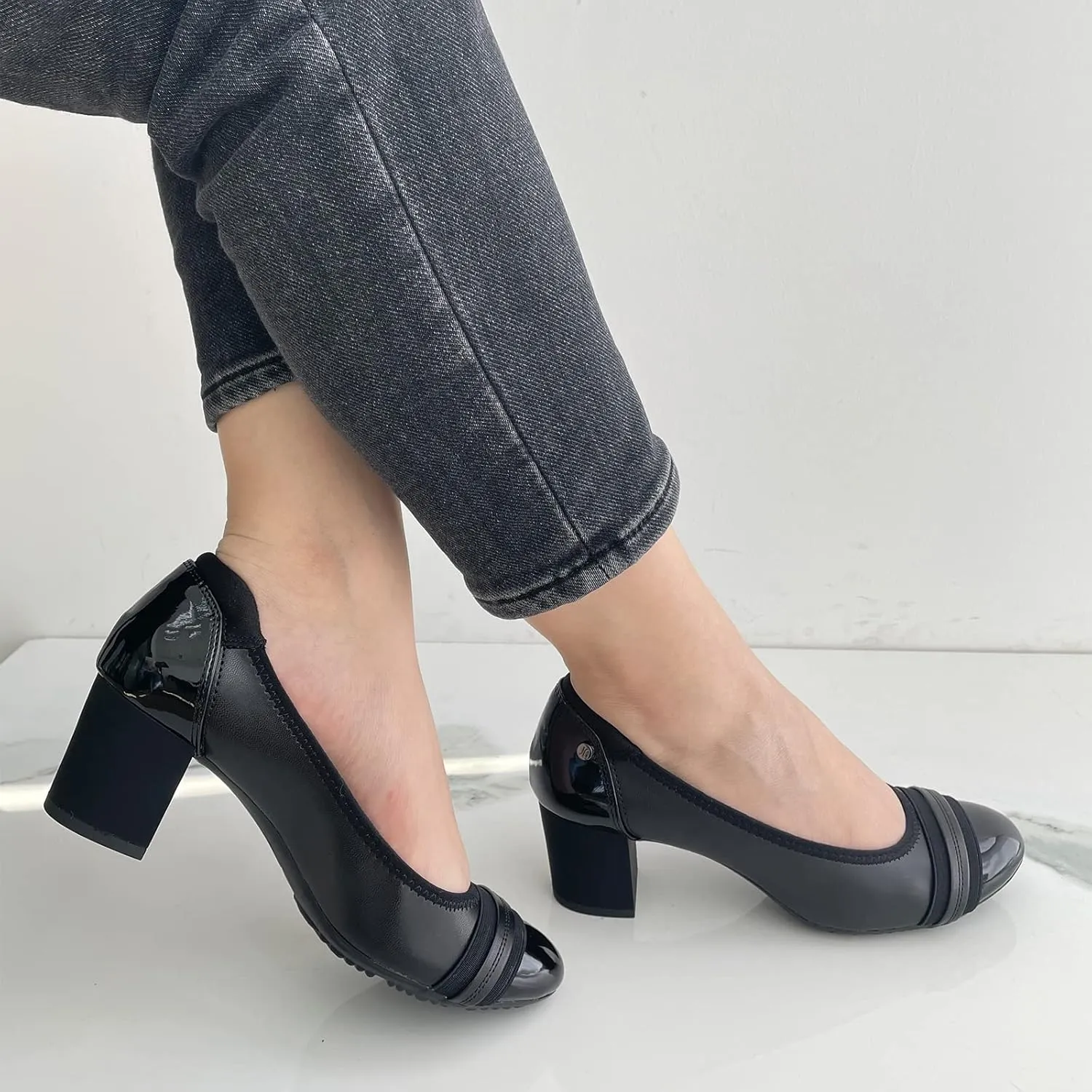 JENN ARDOR Chunky Block Pumps for Women Slip On Low Heel Closed Round Toe Dress Shoes Classic Mid Square Shoes Wedding Party Office Lady Shoes 2 inch