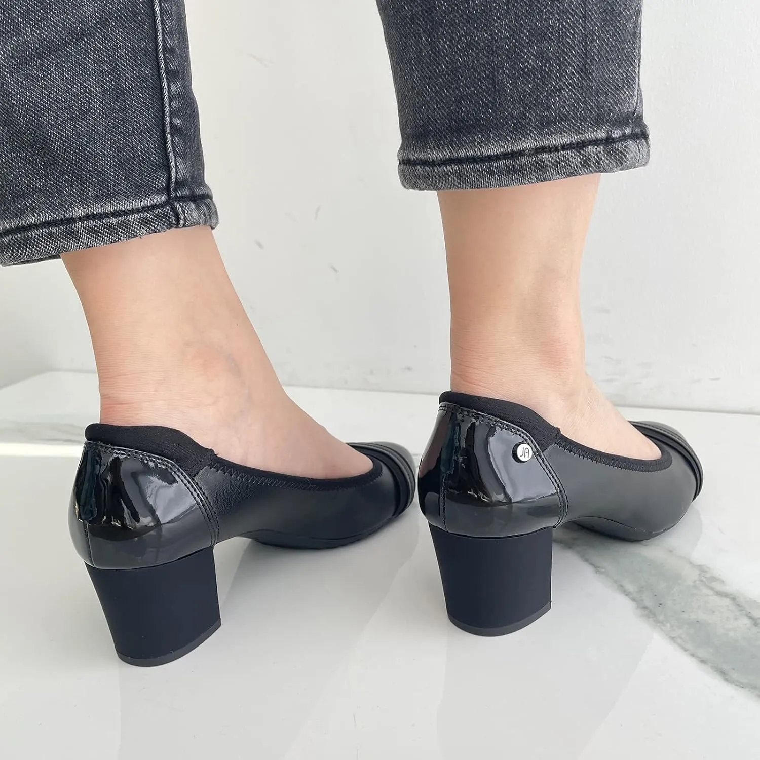 JENN ARDOR Chunky Block Pumps for Women Slip On Low Heel Closed Round Toe Dress Shoes Classic Mid Square Shoes Wedding Party Office Lady Shoes 2 inch