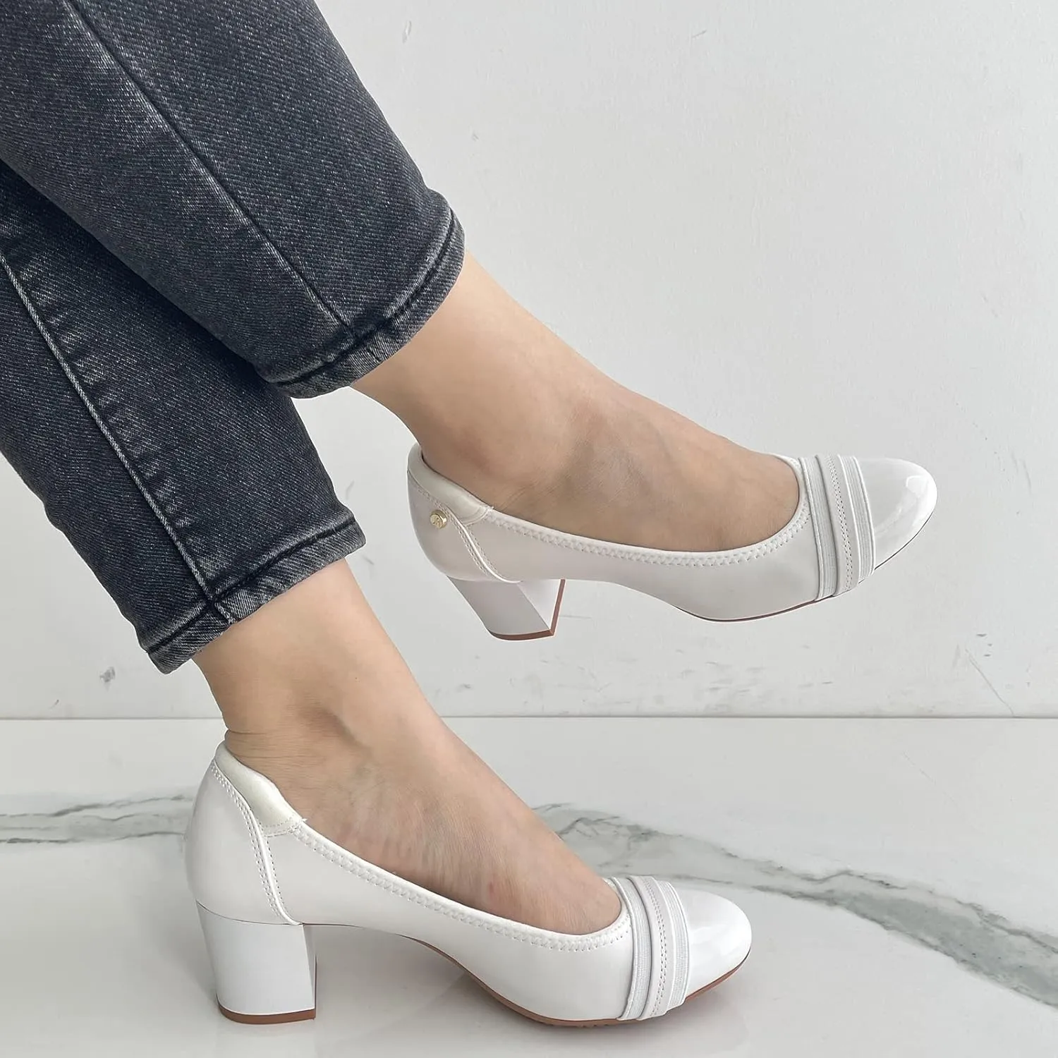 JENN ARDOR Chunky Block Pumps for Women Slip On Low Heel Closed Round Toe Dress Shoes Classic Mid Square Shoes Wedding Party Office Lady Shoes 2 inch