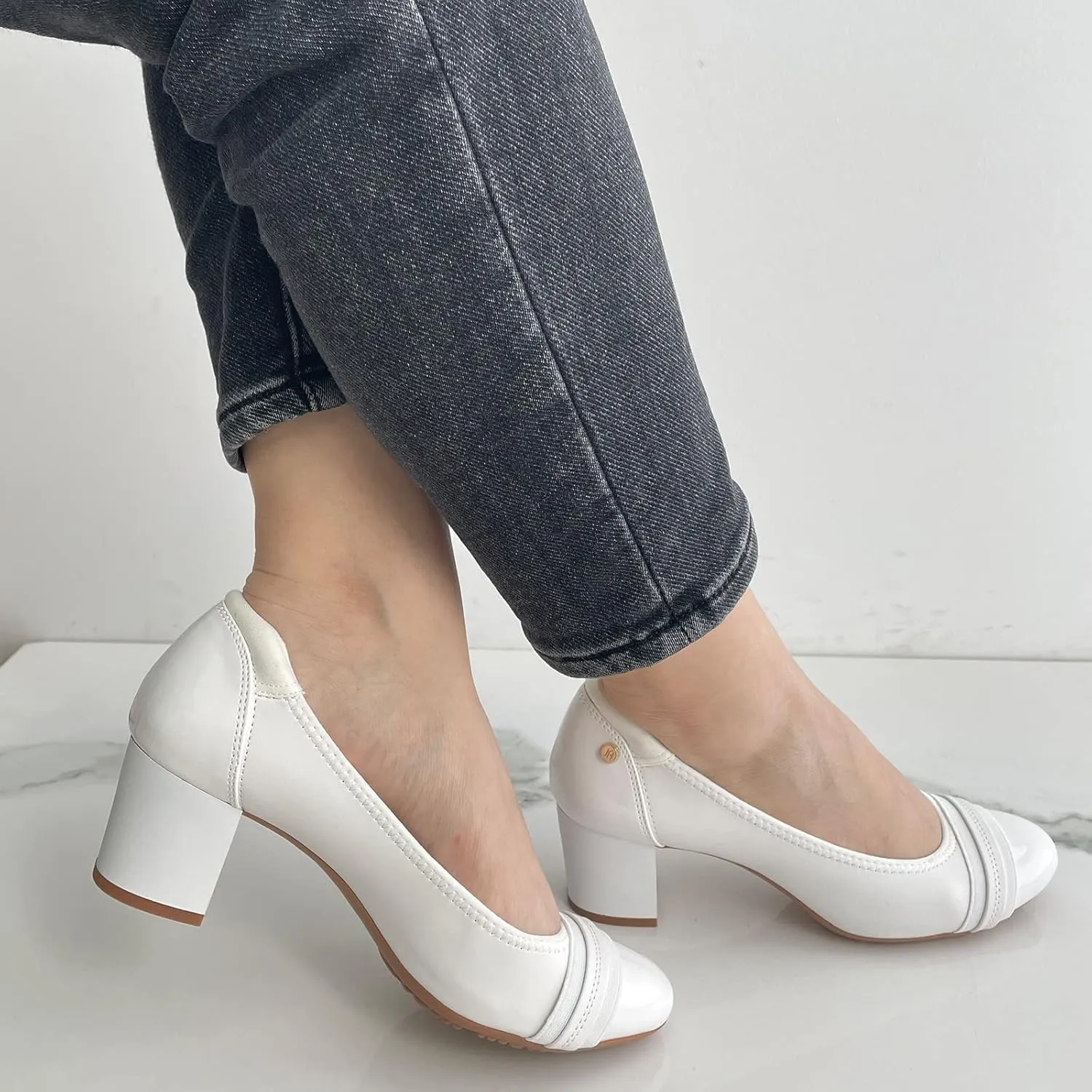 JENN ARDOR Chunky Block Pumps for Women Slip On Low Heel Closed Round Toe Dress Shoes Classic Mid Square Shoes Wedding Party Office Lady Shoes 2 inch