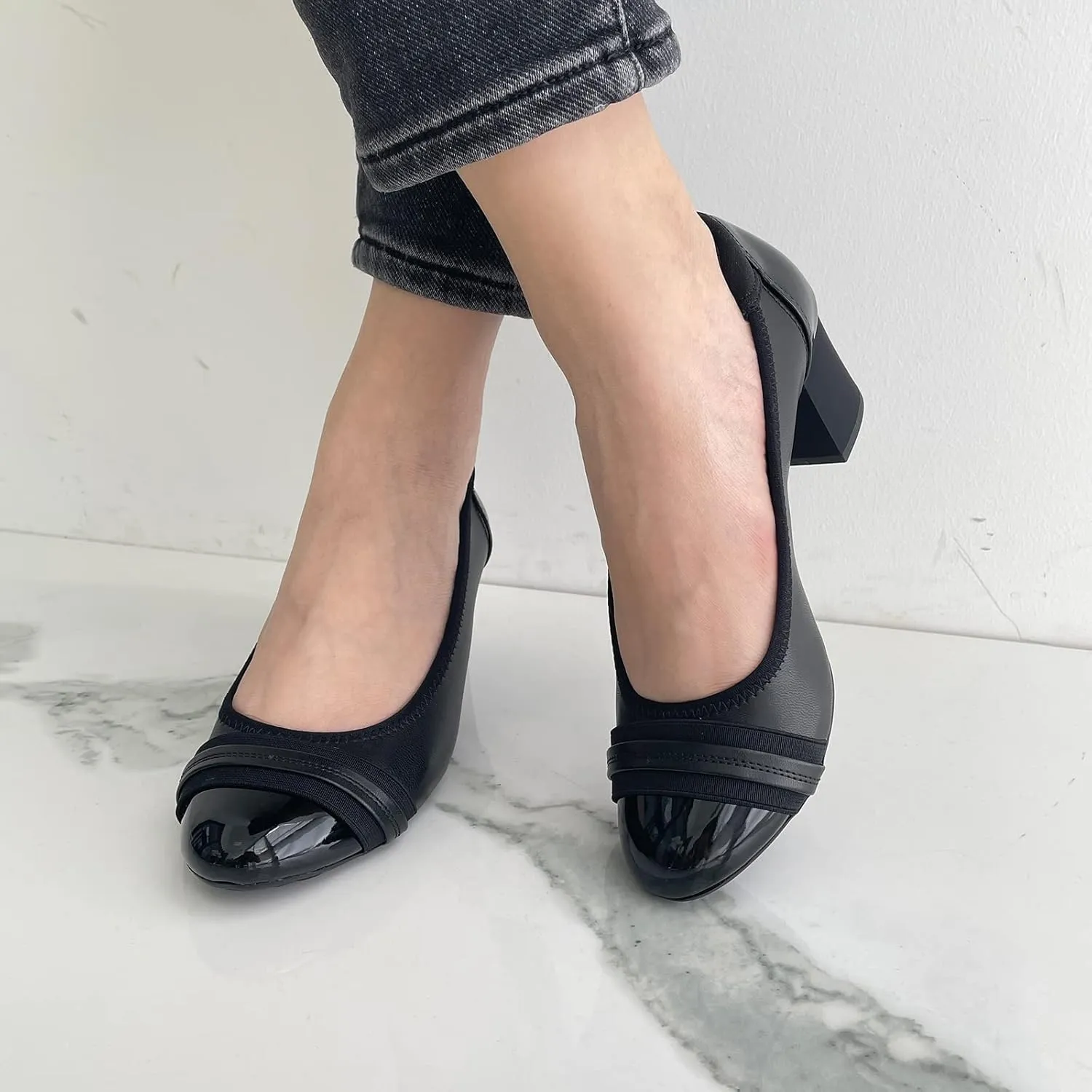 JENN ARDOR Chunky Block Pumps for Women Slip On Low Heel Closed Round Toe Dress Shoes Classic Mid Square Shoes Wedding Party Office Lady Shoes 2 inch