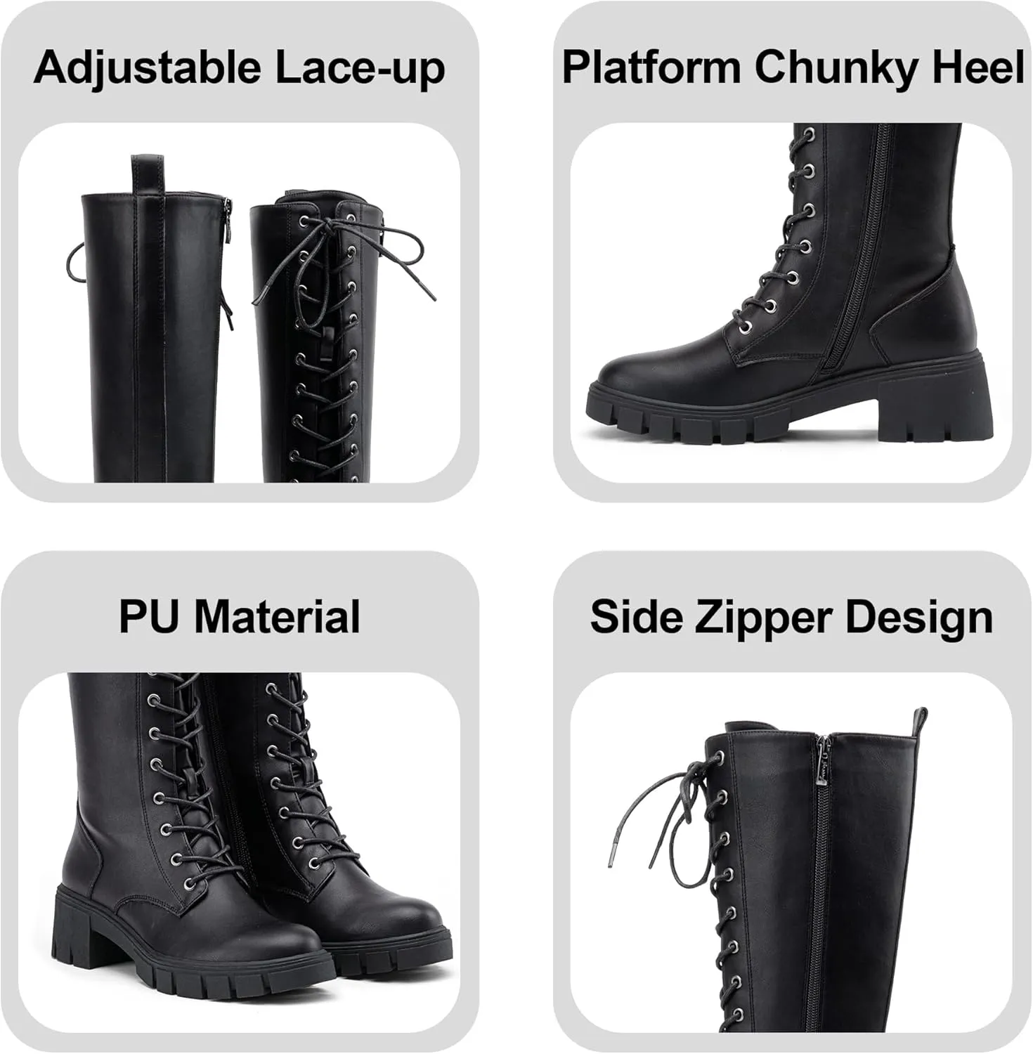 Jeossy Women's Knee High Riding Combat 9603 Boots, Tall Platform Chunky Heel Boots Wide Claf