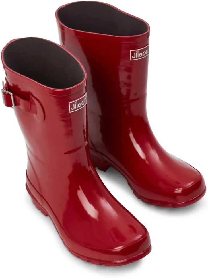 Jileon Mid Calf Rain Boots - Specially Designed For Wide Feet, Ankles or Calves - Half Height Waterproof Durable Wide Calf Rain Boots