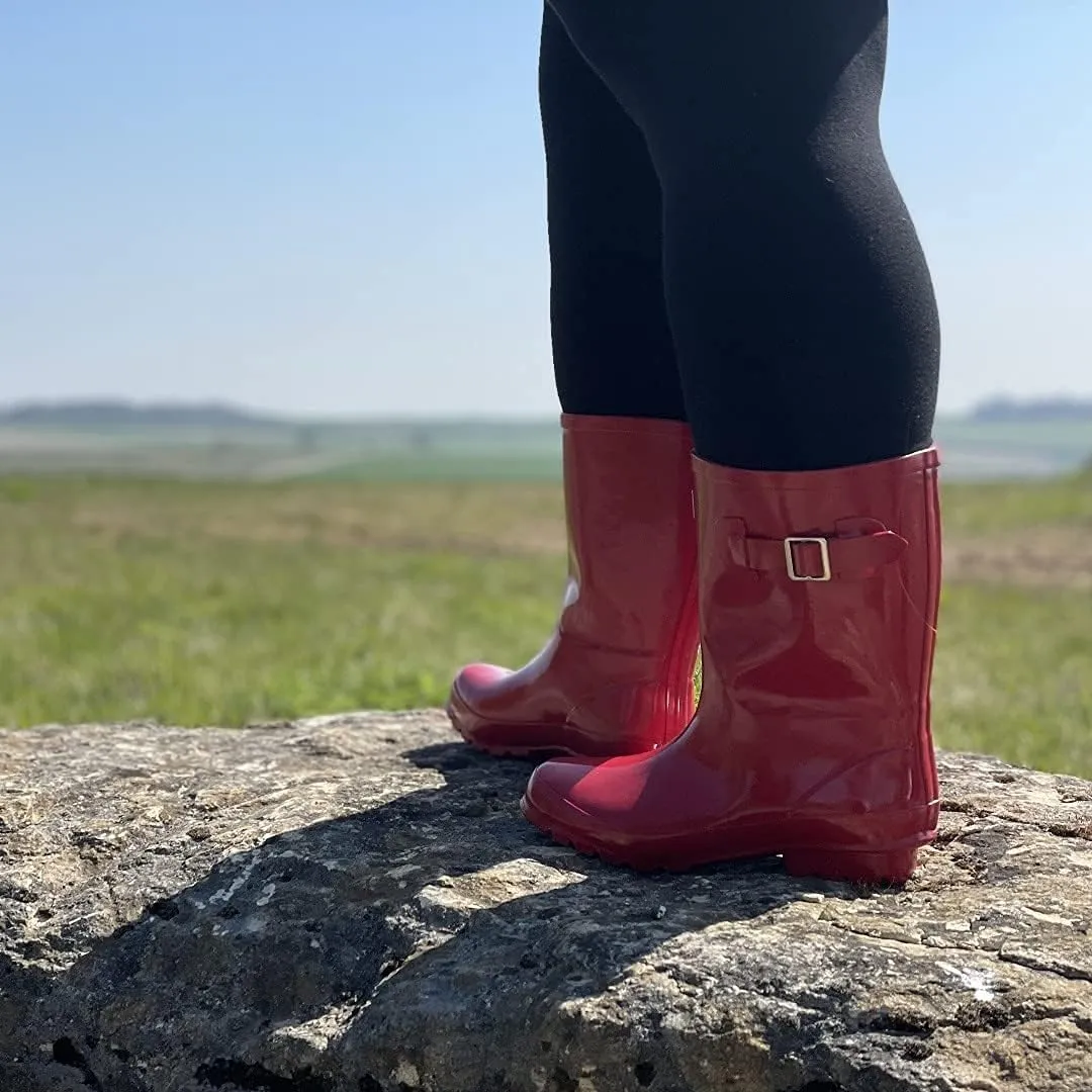 Jileon Mid Calf Rain Boots - Specially Designed For Wide Feet, Ankles or Calves - Half Height Waterproof Durable Wide Calf Rain Boots