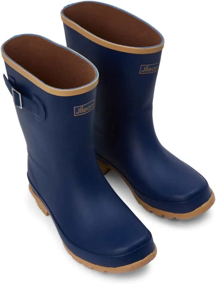 Jileon Mid Calf Rain Boots - Specially Designed For Wide Feet, Ankles or Calves - Half Height Waterproof Durable Wide Calf Rain Boots