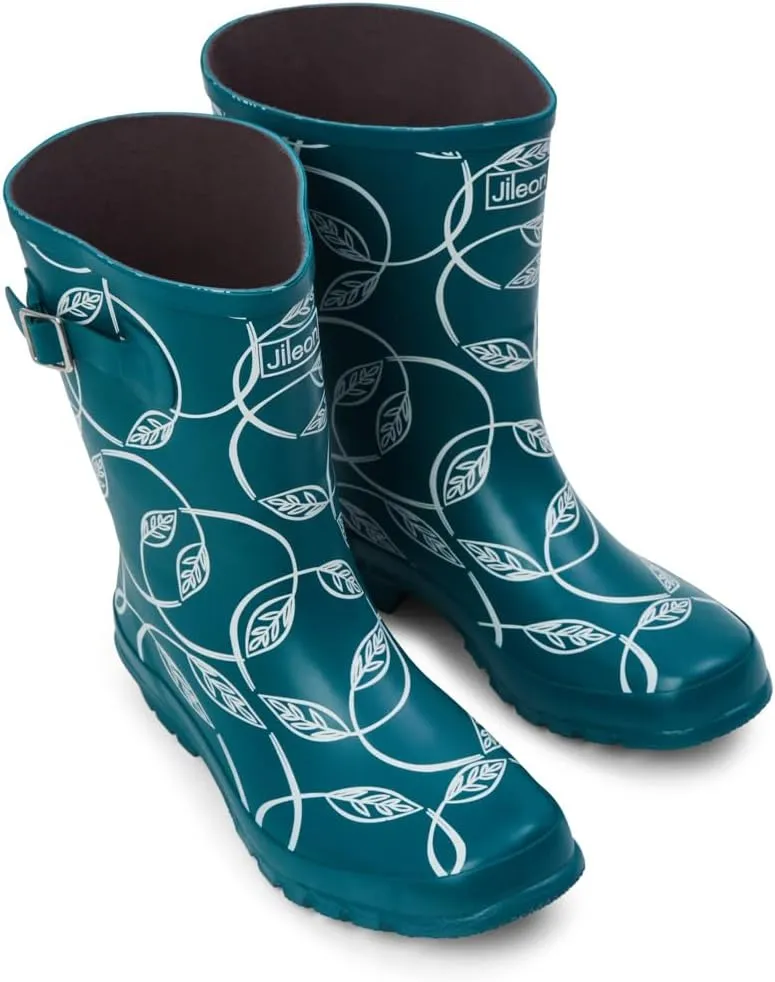 Jileon Mid Calf Rain Boots - Specially Designed For Wide Feet, Ankles or Calves - Half Height Waterproof Durable Wide Calf Rain Boots