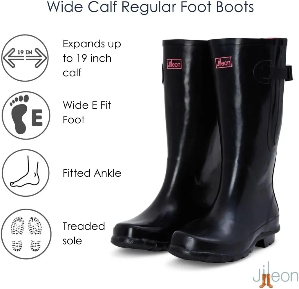 Jileon Wide Calf Rain Boots for Women - up to 19 inch Calf - Standard Foot & Ankle Width - Durable Rubber