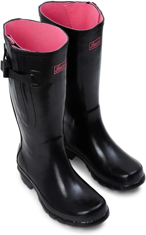 Jileon Wide Calf Rain Boots for Women - up to 19 inch Calf - Standard Foot & Ankle Width - Durable Rubber