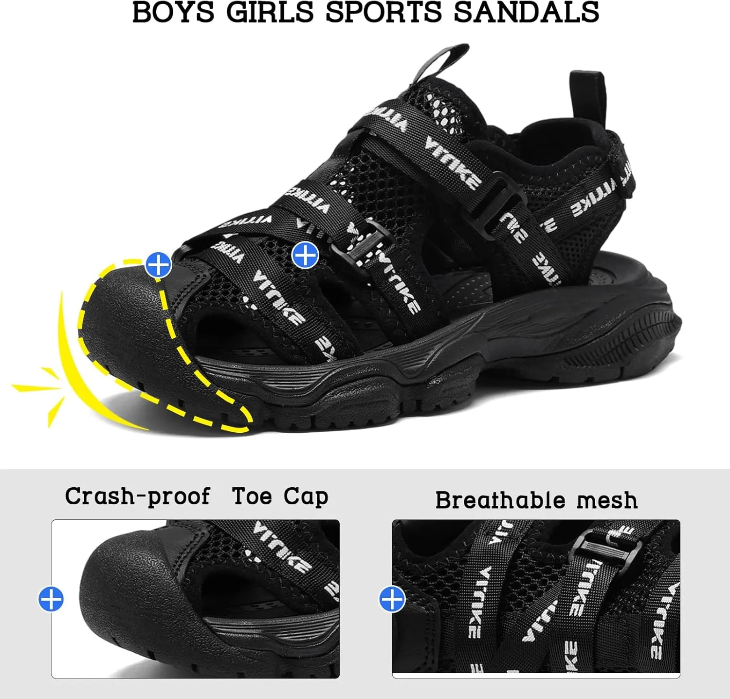 JMFCHI Boys Girls Sports Sandals Summer Kids Closed Toe Outdoor Sandals Athletic Water Shoes Sandals Child Pool Beach Sandals Quick Drying Slip Resistant