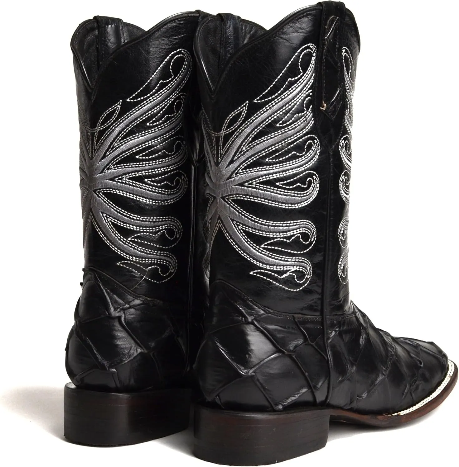 Joe Boots 708 Exotic Pirarucu Leather Print Men's Embroidered Square Toe Cowboy/Rodeo Boots Leather outsole