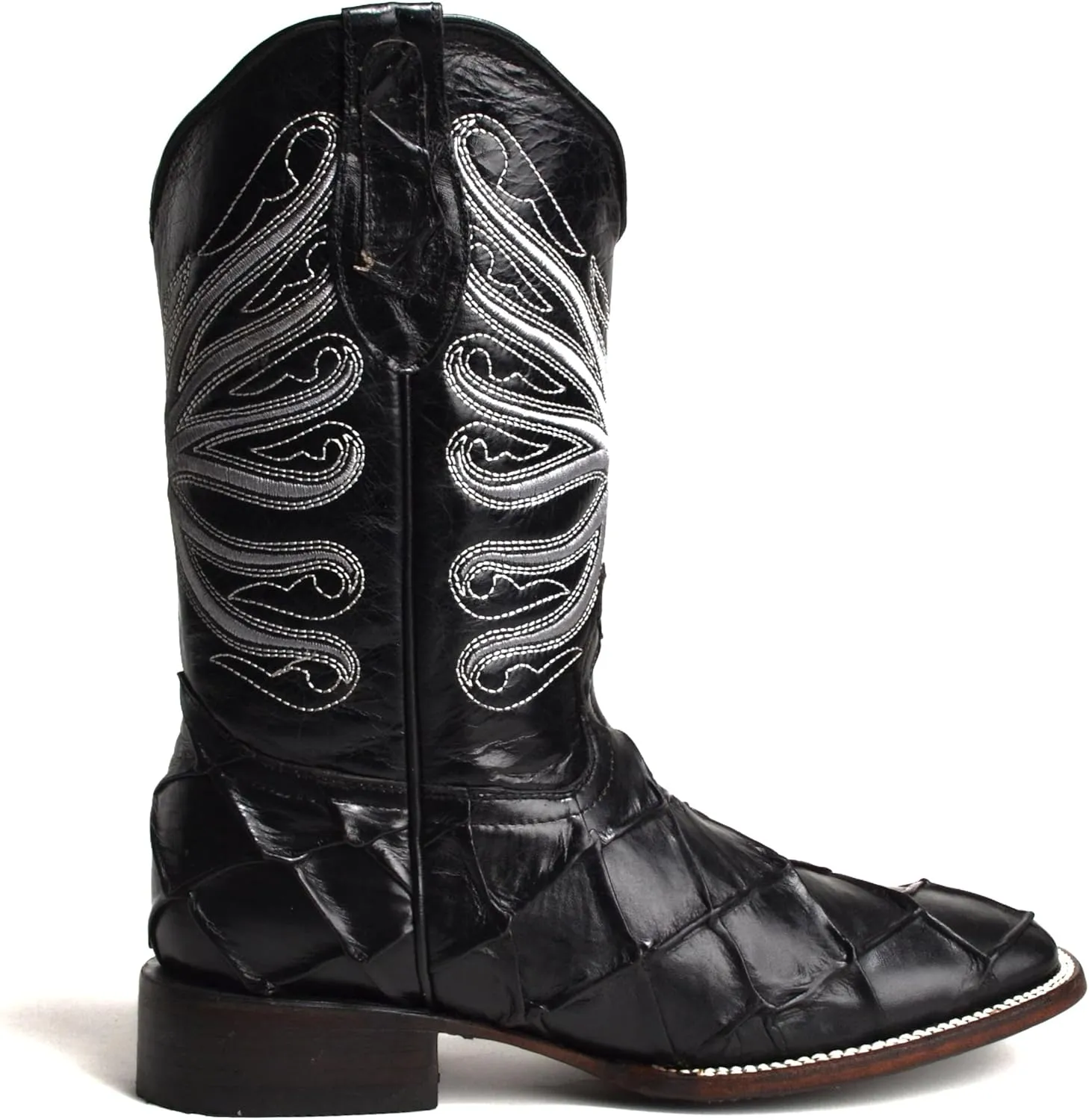 Joe Boots 708 Exotic Pirarucu Leather Print Men's Embroidered Square Toe Cowboy/Rodeo Boots Leather outsole