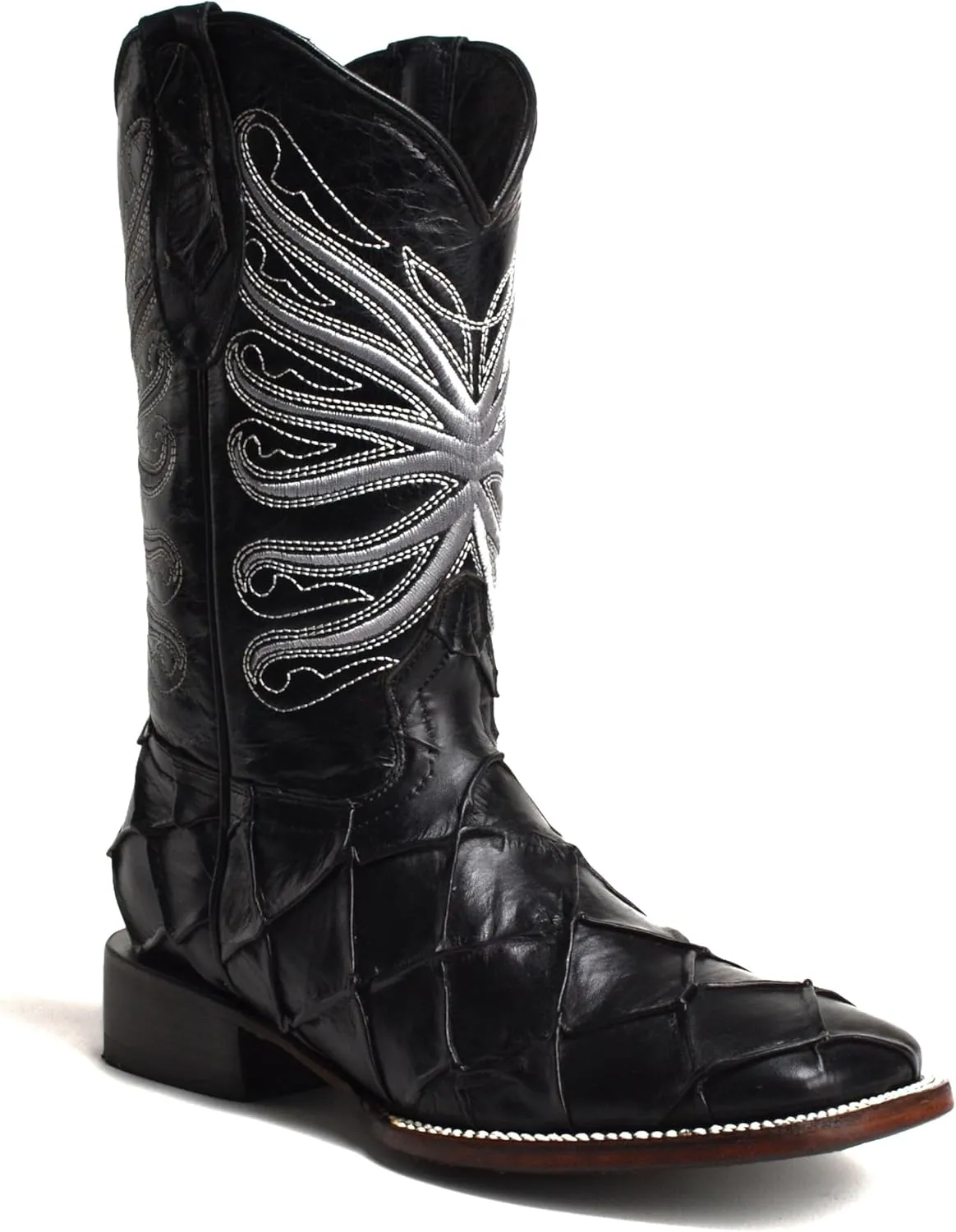 Joe Boots 708 Exotic Pirarucu Leather Print Men's Embroidered Square Toe Cowboy/Rodeo Boots Leather outsole