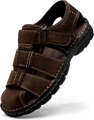 Jousen Men's Sandals Leather Open Toe Beach Sandal Outdoor Summer Sport Hiking Sandals