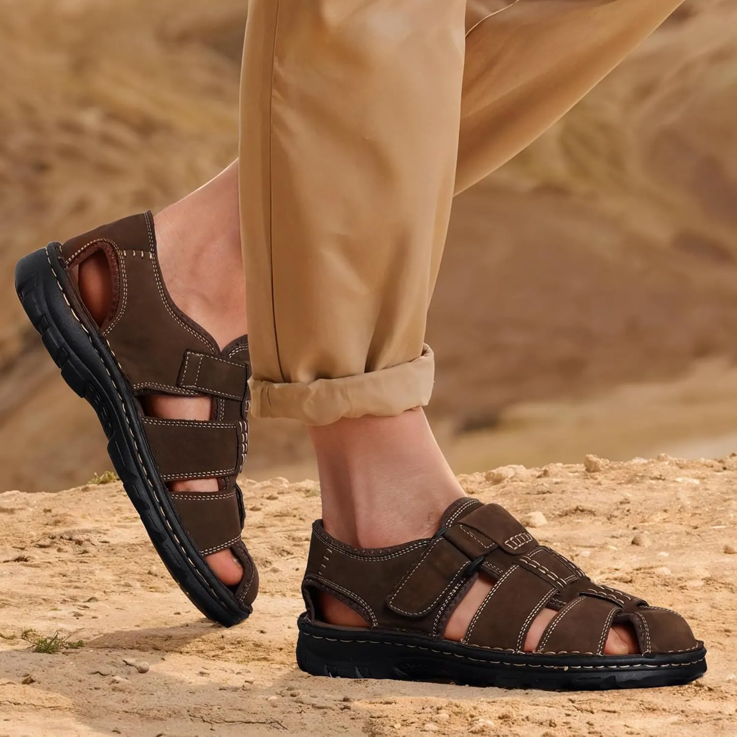 Jousen Men's Sandals Leather Open Toe Beach Sandal Outdoor Summer Sport Hiking Sandals