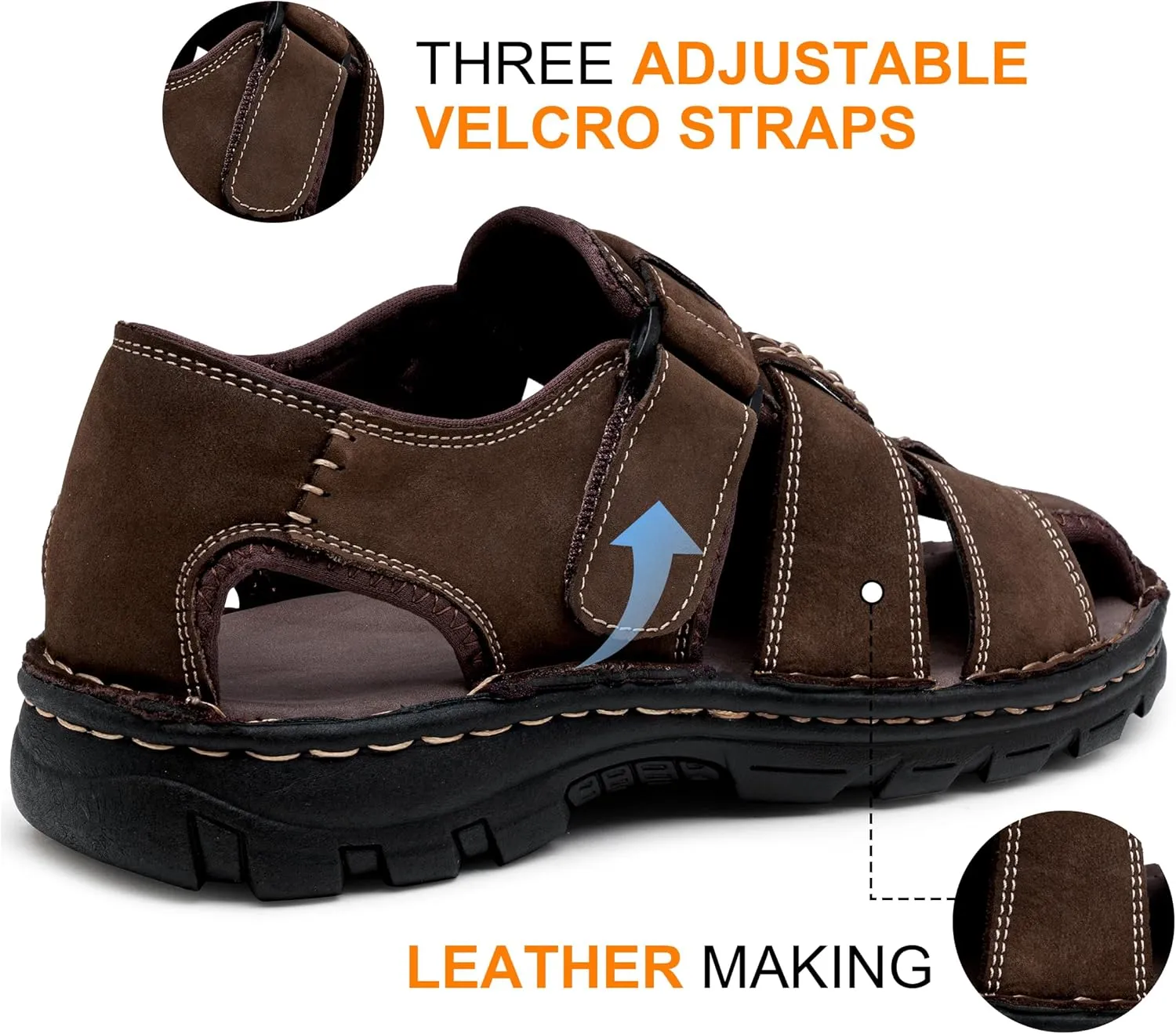 Jousen Men's Sandals Leather Open Toe Beach Sandal Outdoor Summer Sport Hiking Sandals