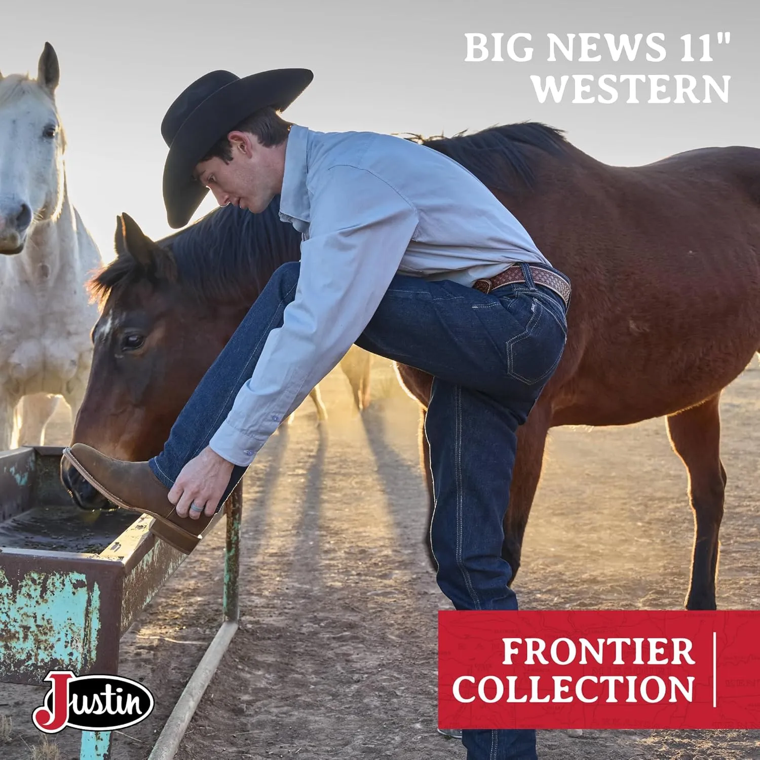 Justin Big News 11” Western Boots for Men - Frontier Collection - Square Toe Leather Men’s Cowboy Boots with Comfort Footbed & Heeled Leather Outsole