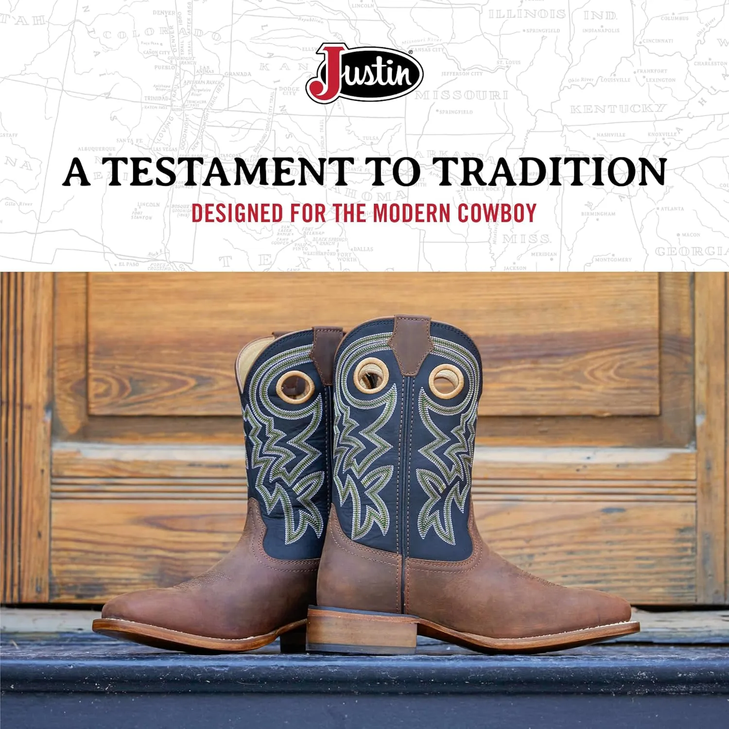 Justin Big News 11” Western Boots for Men - Frontier Collection - Square Toe Leather Men’s Cowboy Boots with Comfort Footbed & Heeled Leather Outsole