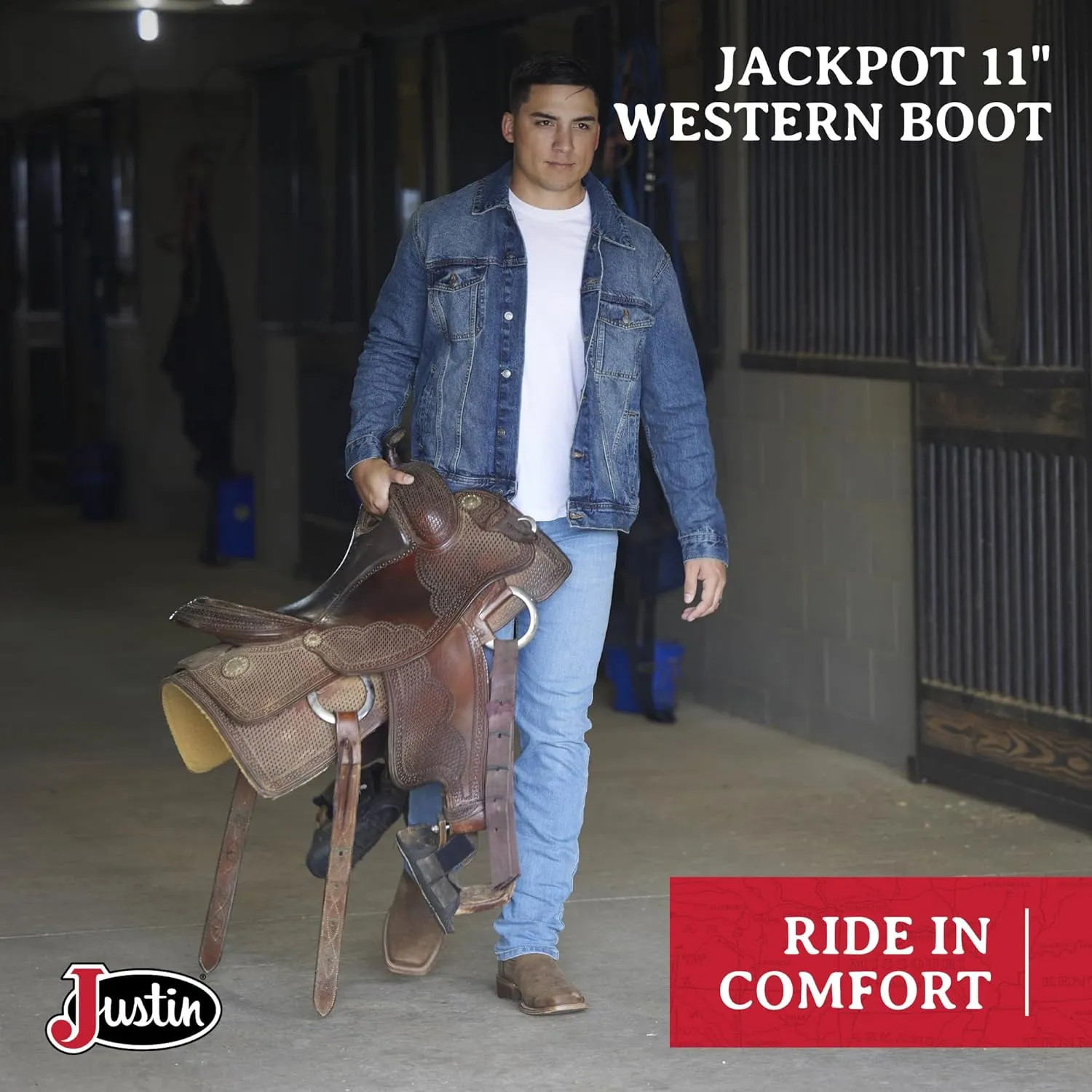 Justin Jackpot 11” Western Boots for Men - Frontier Collection - Square Toe Leather Men’s Cowboy Boots with Comfort Footbed & Heeled Leather Outsole