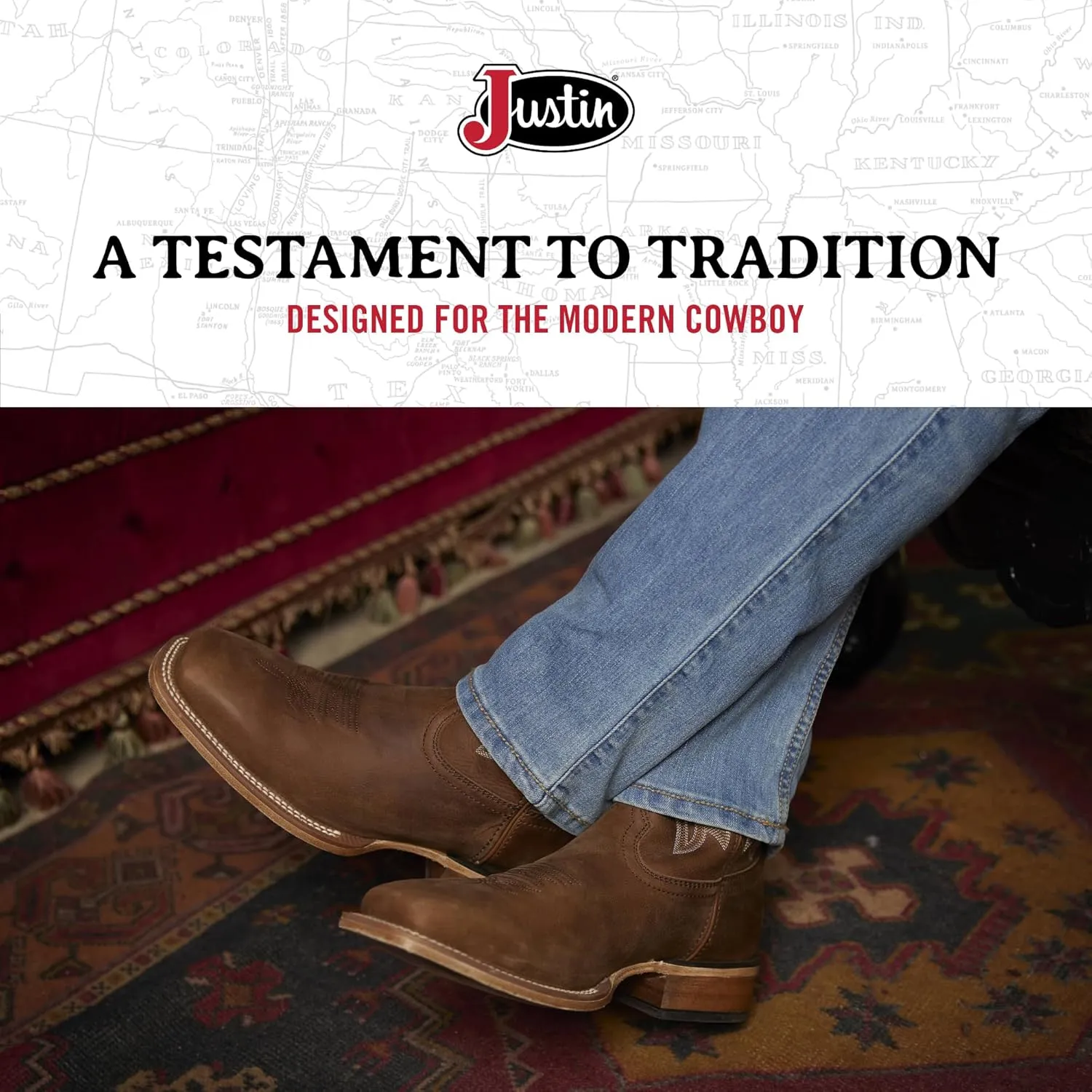 Justin Jackpot 11” Western Boots for Men - Frontier Collection - Square Toe Leather Men’s Cowboy Boots with Comfort Footbed & Heeled Leather Outsole