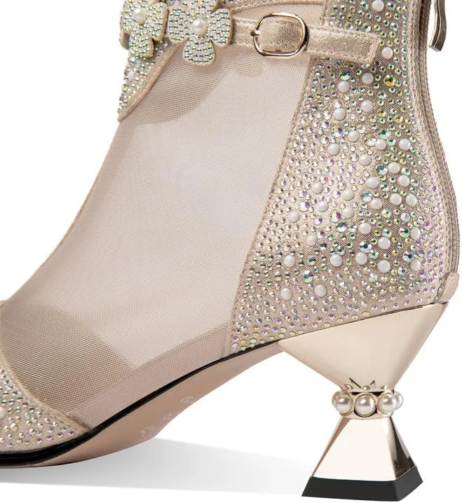 KAGAA Genuine leather pointed toe buckle strap pearls women pumps,block heel high heel with 6.5 cm zip handmade women sandals th3142s