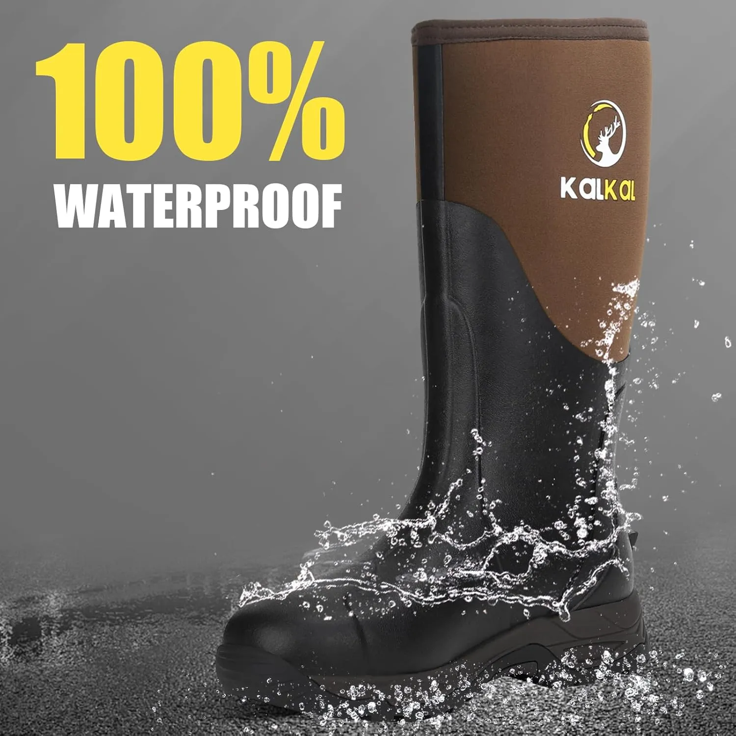 Kalkal Rain Boots Men, Waterproof Rubber Boots for Men, Durable Neoprene Work Boots for Gardening Hunting and Fishing