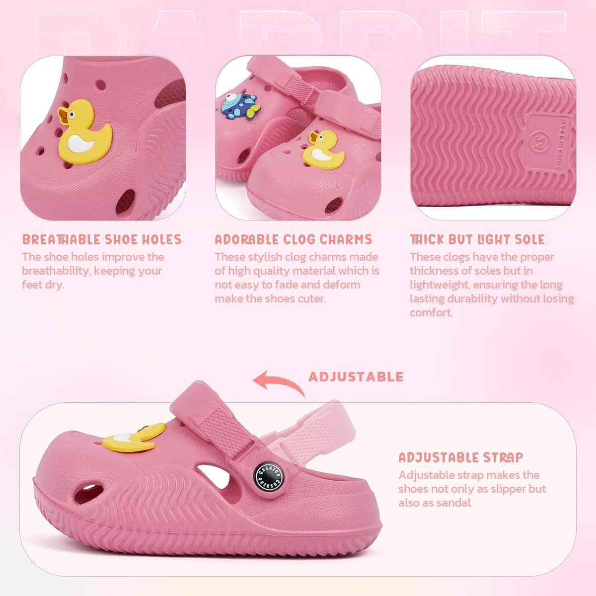 Kannior Toddler Kids Infant Boys Girls Cute Garden Clogs Water Sandals Slip On Shoes Slipper Slides Lightweight Outdoor Summer Children Beach Pool Play Shoes (Baby/Toddler Kids)